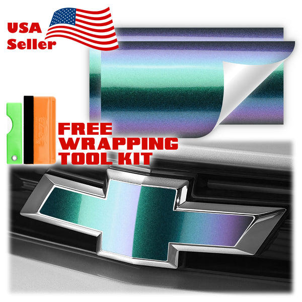 2pcs 5"x10" Chameleon Gloss Metallic Color Shift Chevy Emblem Bowtie Overlay Vinyl Wrap