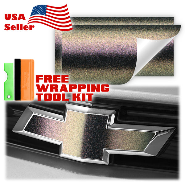 2pcs 5"x10" Chameleon Matte Metallic Color Shift Chevy Emblem Bowtie Overlay Vinyl Wrap