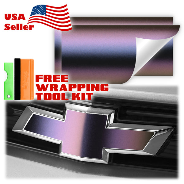2pcs 5"x10" Chameleon Matte Color Shift Chevy Emblem Bowtie Overlay Vinyl Wrap