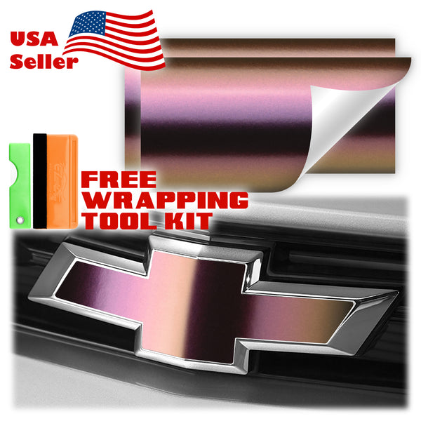 2pcs 5"x10" Chameleon Matte Color Shift Chevy Emblem Bowtie Overlay Vinyl Wrap