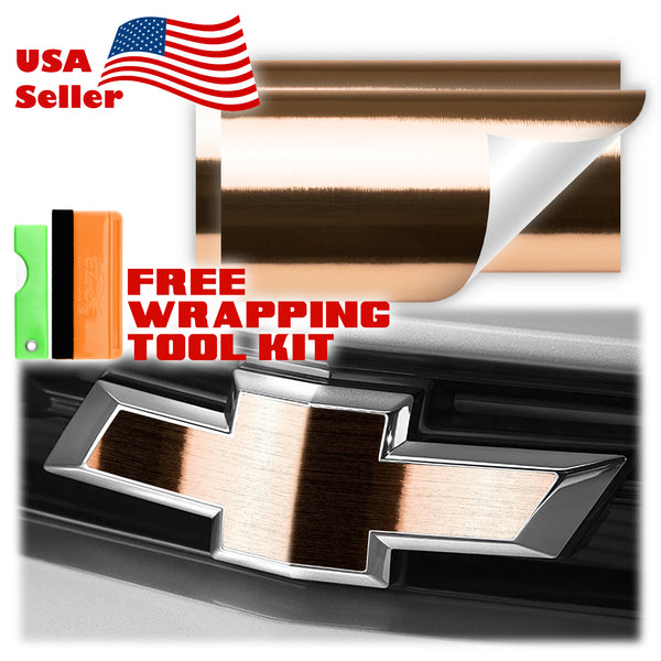 2pcs 5"x10" Brushed Aluminum Chevy Emblem Bowtie Overlay Vinyl Wrap