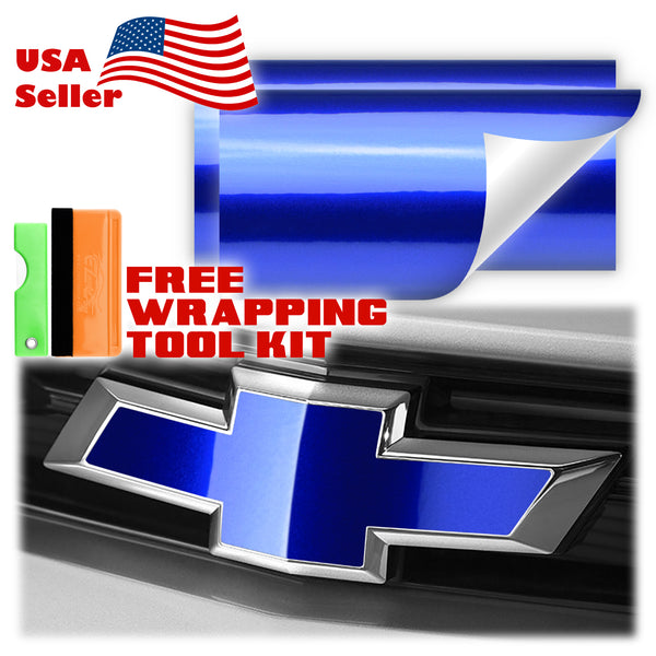 2pcs 5"x10" Gloss Metallic Chevy Emblem Bowtie Overlay Vinyl Wrap