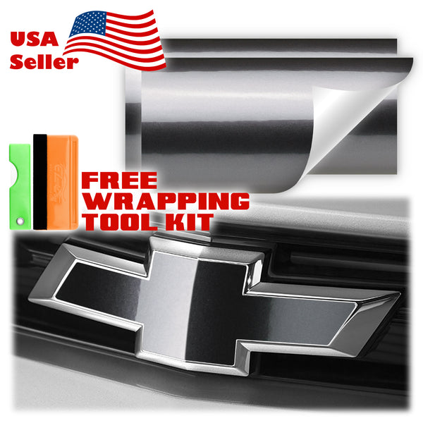 2pcs 5"x10" Gloss Metallic Chevy Emblem Bowtie Overlay Vinyl Wrap