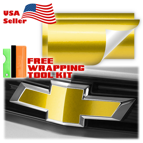 2pcs 5"x10" Gloss Metallic Chevy Emblem Bowtie Overlay Vinyl Wrap