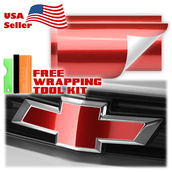 2pcs 5"x10" Gloss Metallic Chevy Emblem Bowtie Overlay Vinyl Wrap