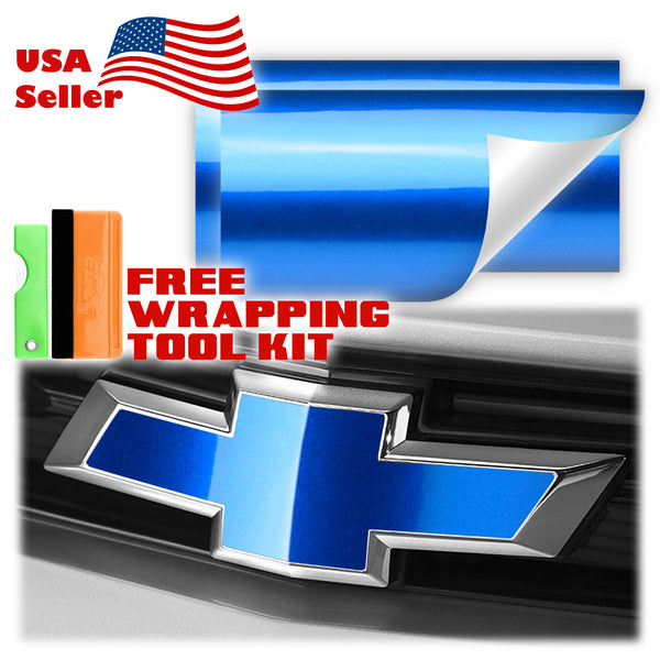 2pcs 5"x10" Gloss Metallic Chevy Emblem Bowtie Overlay Vinyl Wrap
