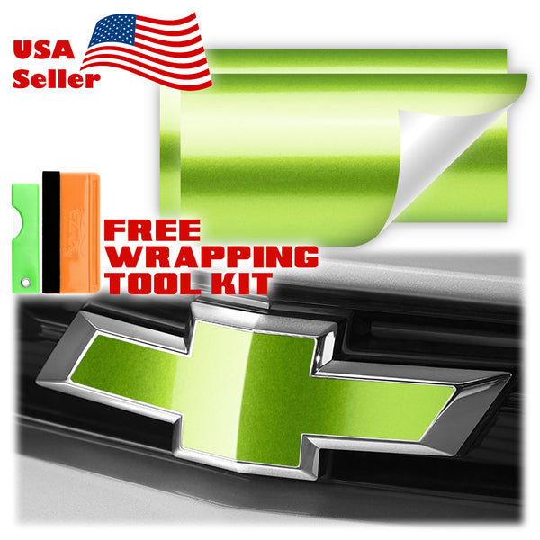 2pcs 5"x10" Gloss Metallic Chevy Emblem Bowtie Overlay Vinyl Wrap