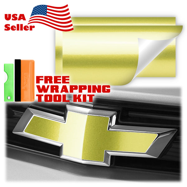 2pcs 5"x10" Gloss Metallic Chevy Emblem Bowtie Overlay Vinyl Wrap