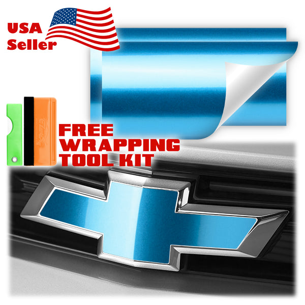 2pcs 5"x10" Gloss Metallic Chevy Emblem Bowtie Overlay Vinyl Wrap