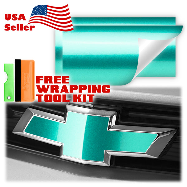 2pcs 5"x10" Gloss Metallic Chevy Emblem Bowtie Overlay Vinyl Wrap