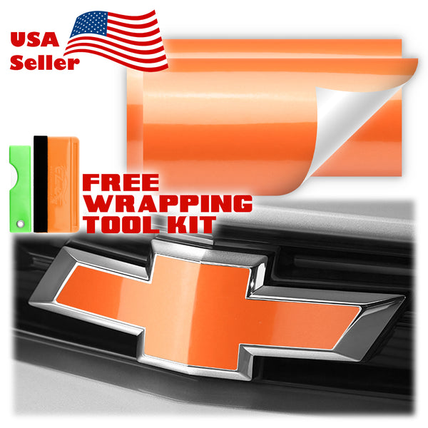 2pcs 5"x10" Gloss Metallic Chevy Emblem Bowtie Overlay Vinyl Wrap