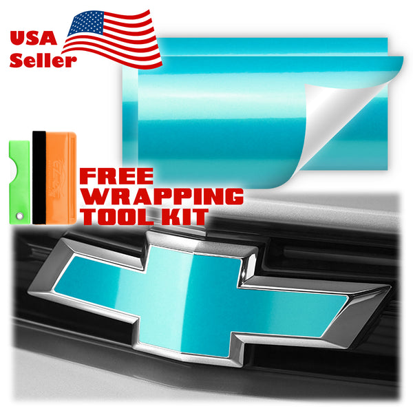 2pcs 5"x10" Gloss Metallic Chevy Emblem Bowtie Overlay Vinyl Wrap