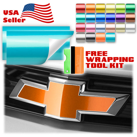 2pcs 5"x10" Gloss Metallic Chevy Emblem Bowtie Overlay Vinyl Wrap