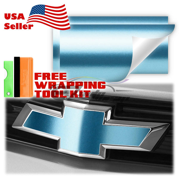2pcs 5"x10" Matte Metallic Satin Pearl Chevy Emblem Bowtie Overlay Vinyl Wrap