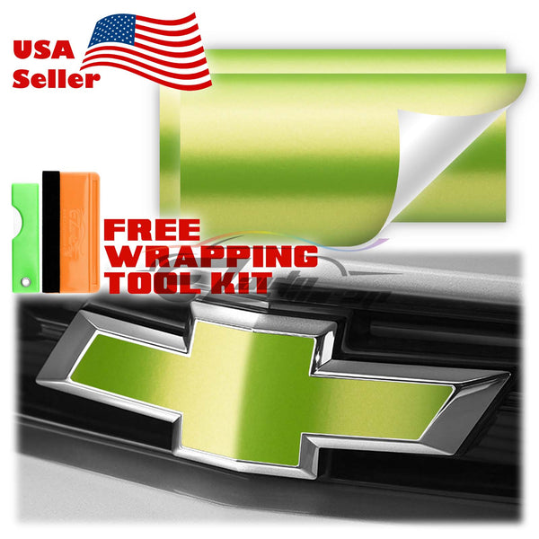 2pcs 5"x10" Matte Metallic Satin Pearl Chevy Emblem Bowtie Overlay Vinyl Wrap