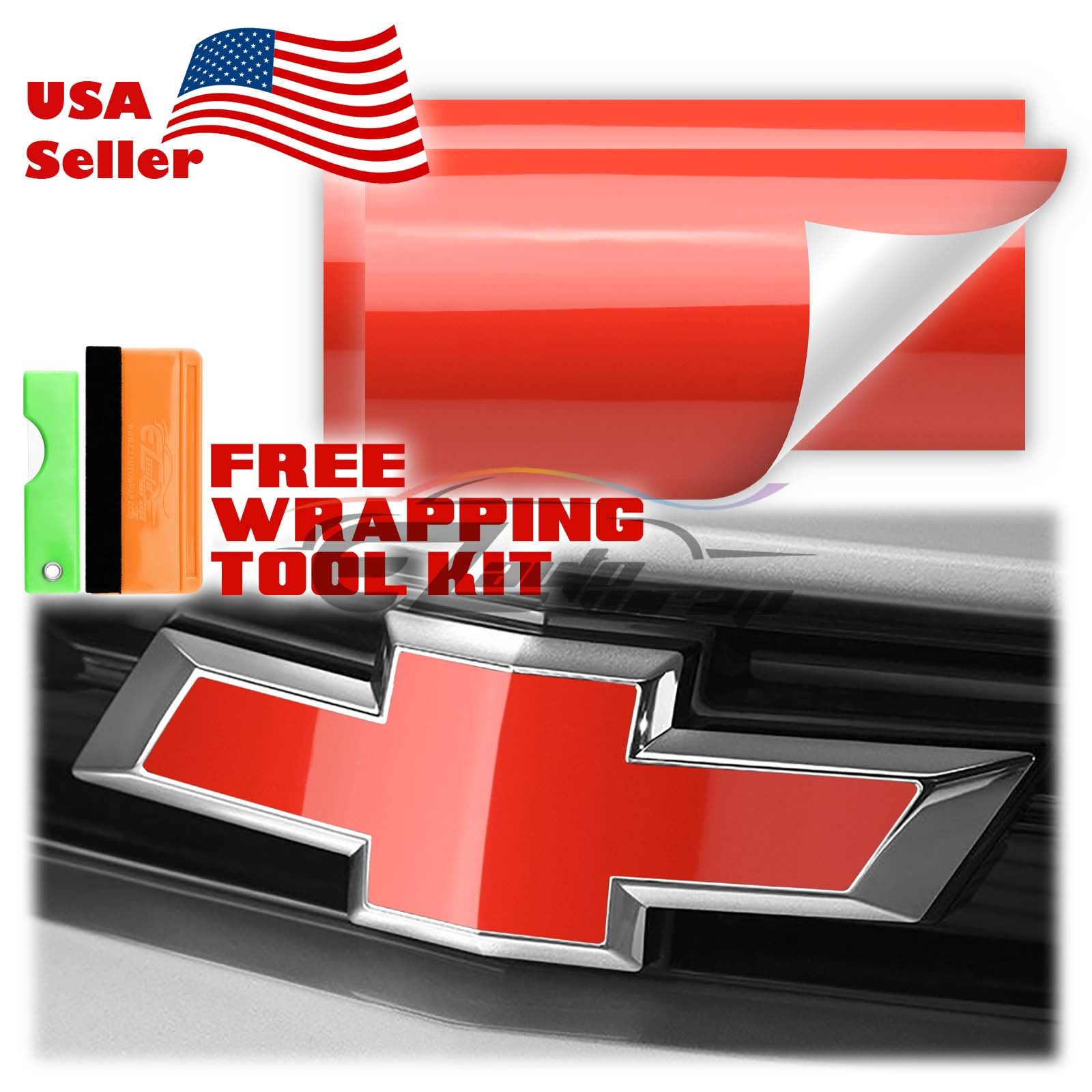 2pcs 5"x10" High Gloss Chevy Emblem Bowtie Overlay Vinyl Wrap