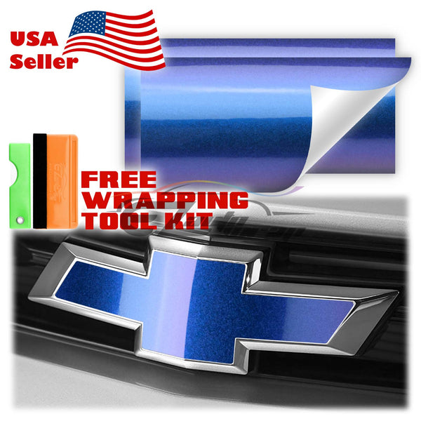 2pcs 5"x10" Super Gloss Metallic Chevy Emblem Bowtie Overlay Vinyl Wrap