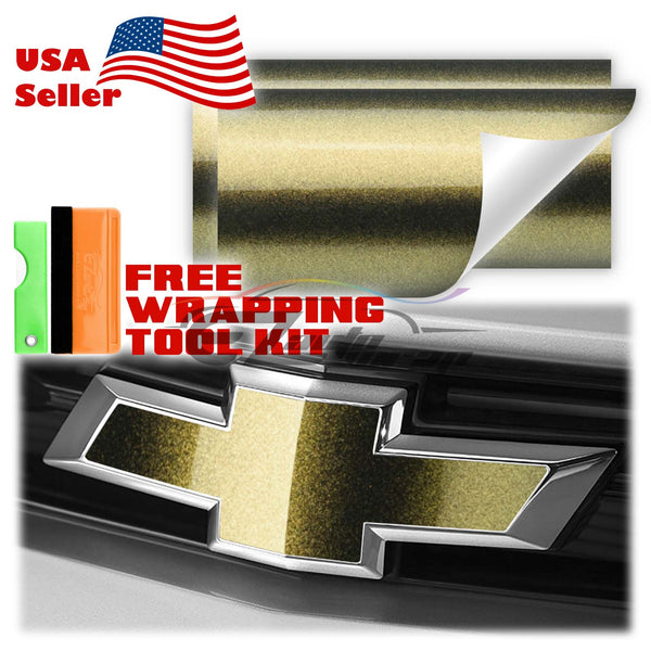 2pcs 5"x10" Super Gloss Metallic Chevy Emblem Bowtie Overlay Vinyl Wrap