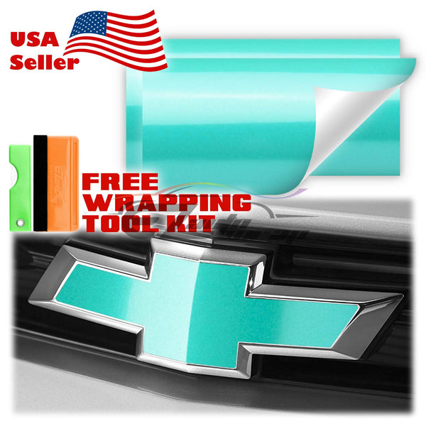 2pcs 5"x10" Super Gloss Metallic Chevy Emblem Bowtie Overlay Vinyl Wrap