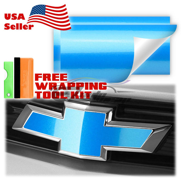 2pcs 5"x10" Super Gloss Metallic Chevy Emblem Bowtie Overlay Vinyl Wrap