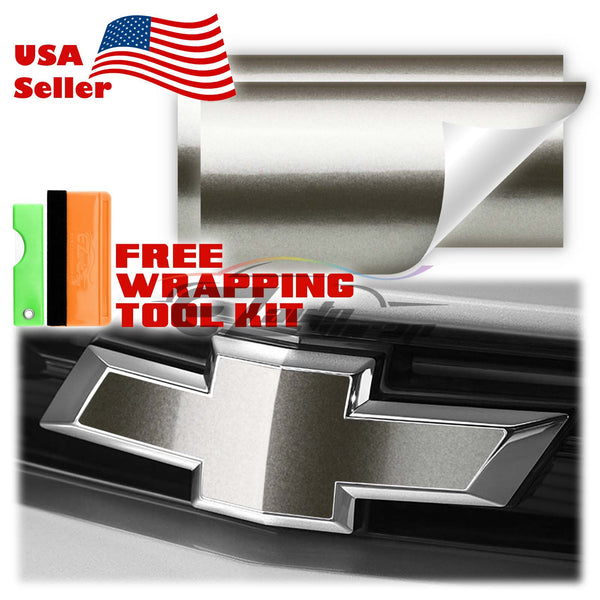 2pcs 5"x10" Super Gloss Metallic Chevy Emblem Bowtie Overlay Vinyl Wrap