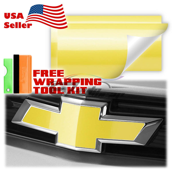 2pcs 5"x10" Super Gloss Metallic Chevy Emblem Bowtie Overlay Vinyl Wrap