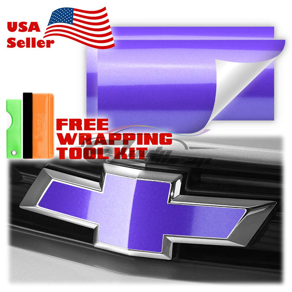 2pcs 5"x10" Super Gloss Metallic Chevy Emblem Bowtie Overlay Vinyl Wrap