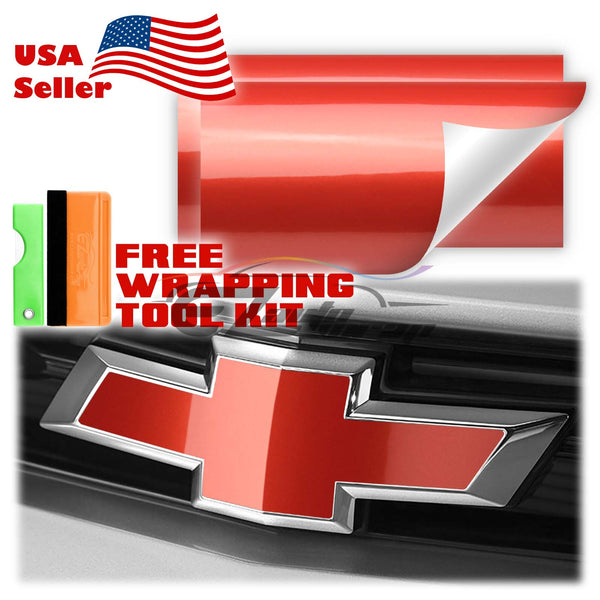 2pcs 5"x10" Super Gloss Metallic Chevy Emblem Bowtie Overlay Vinyl Wrap