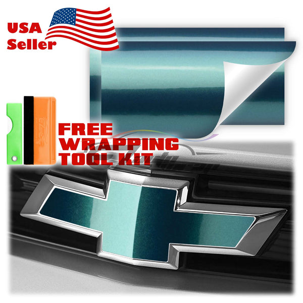 2pcs 5"x10" Super Gloss Metallic Chevy Emblem Bowtie Overlay Vinyl Wrap