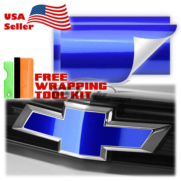 2pcs 5"x10" Super Gloss Metallic Chevy Emblem Bowtie Overlay Vinyl Wrap