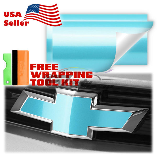 2pcs 5"x10" Super Gloss Metallic Chevy Emblem Bowtie Overlay Vinyl Wrap