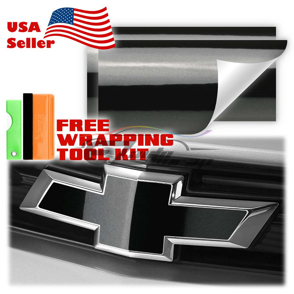 2pcs 5"x10" Super Gloss Metallic Chevy Emblem Bowtie Overlay Vinyl Wrap