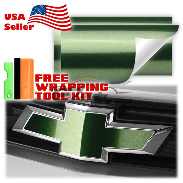 2pcs 5"x10" Super Gloss Metallic Chevy Emblem Bowtie Overlay Vinyl Wrap