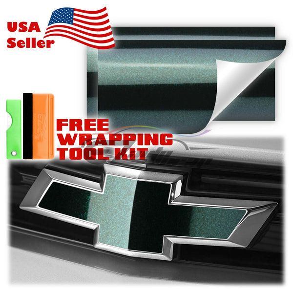 2pcs 5"x10" Super Gloss Metallic Chevy Emblem Bowtie Overlay Vinyl Wrap