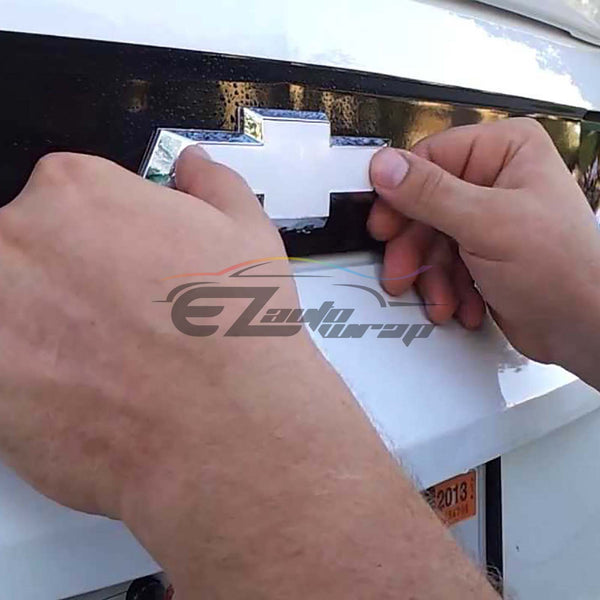 2pcs 5"x10" Super Gloss Metallic Chevy Emblem Bowtie Overlay Vinyl Wrap