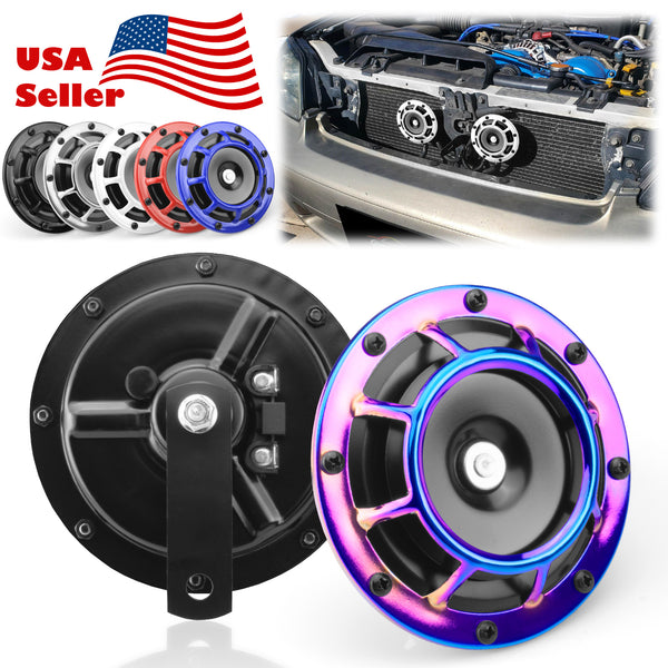 Electric Compact Car Horn Super Loud Blast Tone Grill Mount 12V 335-435HZ (Black / Blue / Neo Chrome / Red / Silver / White)