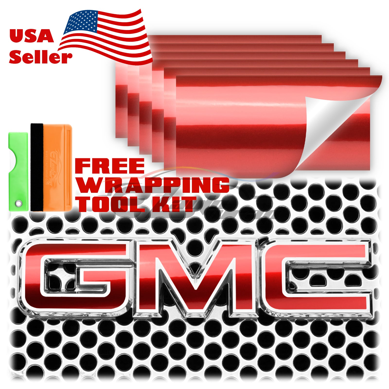 6pcs 4"x6" Gloss Metallic GMC Emblem Overlay Vinyl Wrap