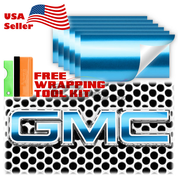 6pcs 4"x6" Gloss Metallic GMC Emblem Overlay Vinyl Wrap