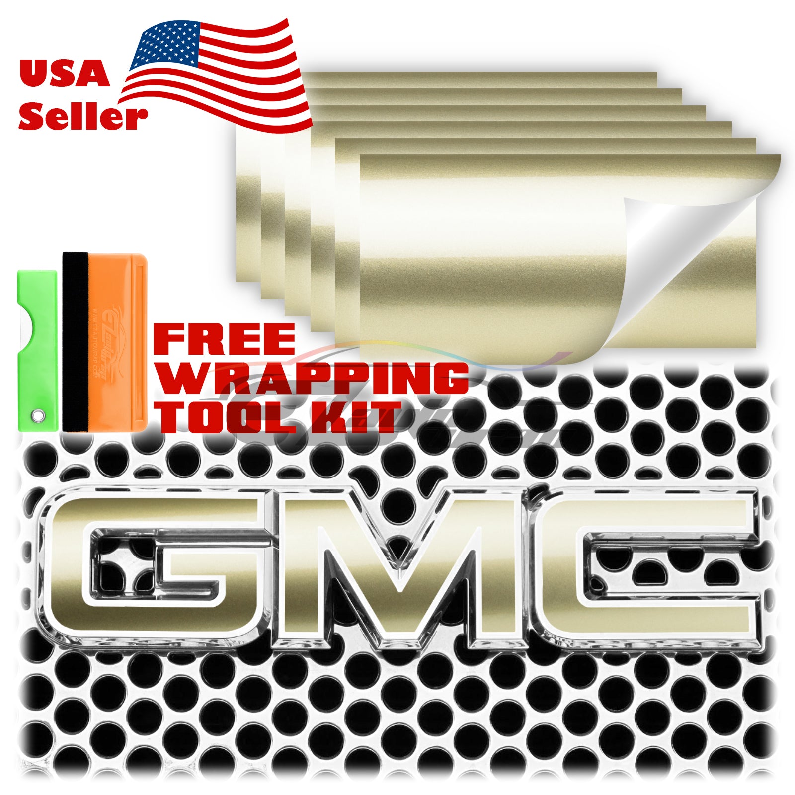 Buy EZAUTOWRAP Free Tool Kit 6Pcs 4\"x6\" GMC Emblem Overlay Gloss Teal Blue Vinyl Wrap Sticker Decal Film Overlay Sheet