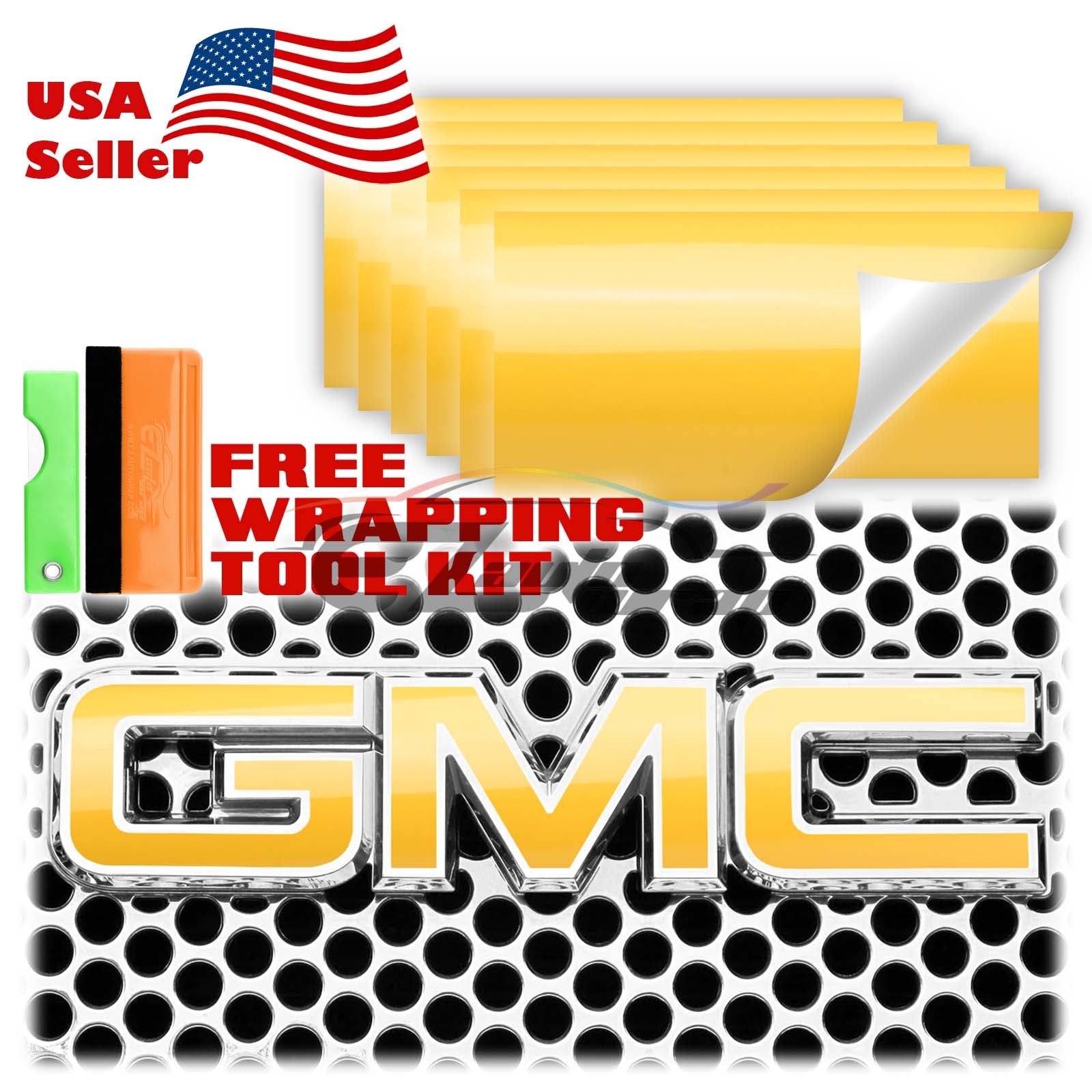 Buy EZAUTOWRAP Free Tool Kit 6Pcs 4\"x6\" GMC Emblem Overlay Gloss Teal Blue Vinyl Wrap Sticker Decal Film Overlay Sheet