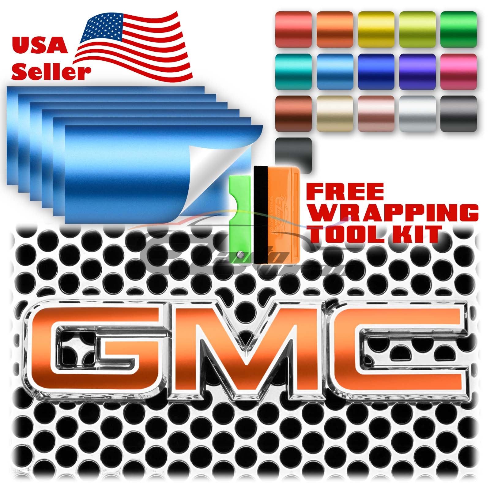 6pcs 4"x6" Satin Chrome GMC Emblem Overlay Vinyl Wrap