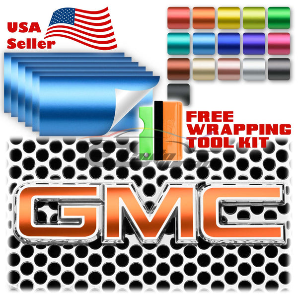6pcs 4"x6" Satin Chrome GMC Emblem Overlay Vinyl Wrap