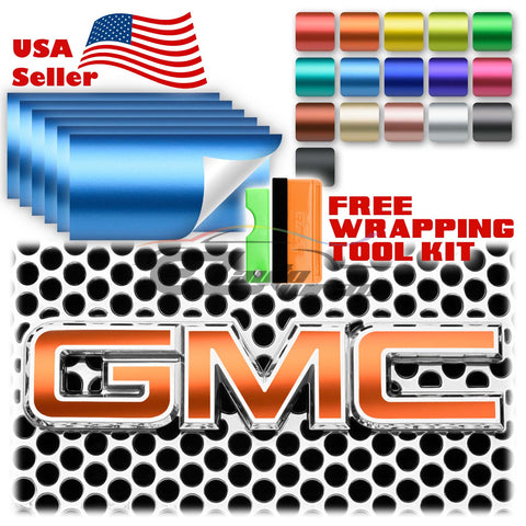 6pcs 4"x6" Satin Chrome GMC Emblem Overlay Vinyl Wrap