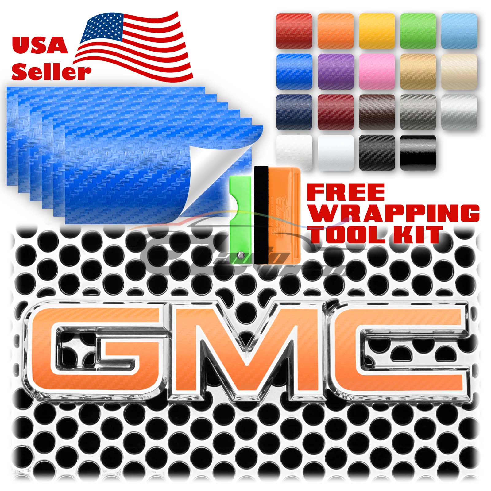 6pcs 4"x6" 3D Carbon Fiber Matte GMC Emblem Overlay