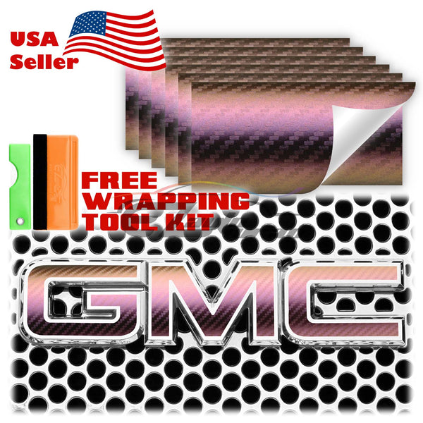 6pcs 4"x6" Chameleon Carbon Fiber Color Shift GMC Emblem Overlay Vinyl Wrap