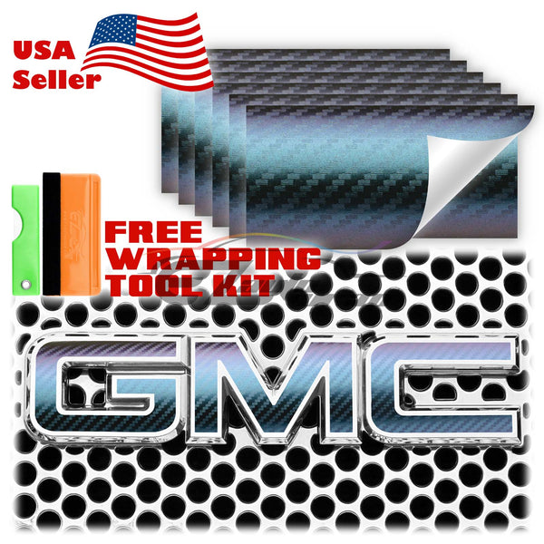 6pcs 4"x6" Chameleon Carbon Fiber Color Shift GMC Emblem Overlay Vinyl Wrap