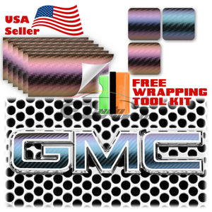 6pcs 4"x6" Chameleon Carbon Fiber Color Shift GMC Emblem Overlay Vinyl Wrap
