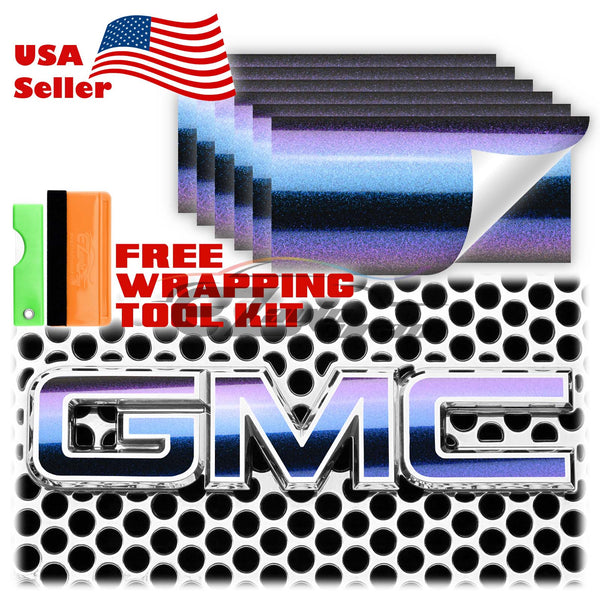 6pcs 4"x6" Chameleon Gloss Metallic Color Shift GMC Emblem Overlay Vinyl Wrap