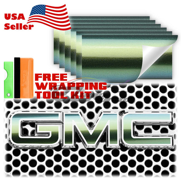 6pcs 4"x6" Chameleon Gloss Metallic Color Shift GMC Emblem Overlay Vinyl Wrap