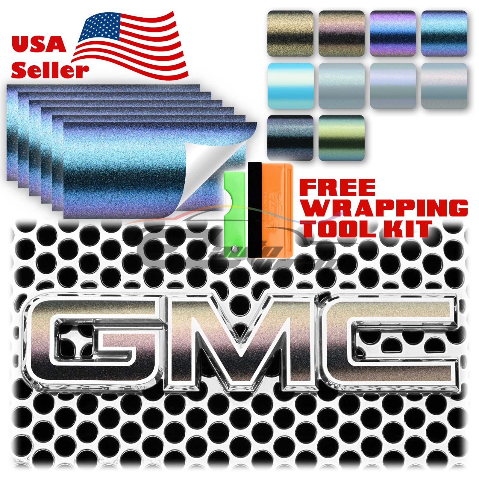 6pcs 4"x6" Chameleon Matte Metallic Color Shift GMC Emblem Overlay Vinyl Wrap